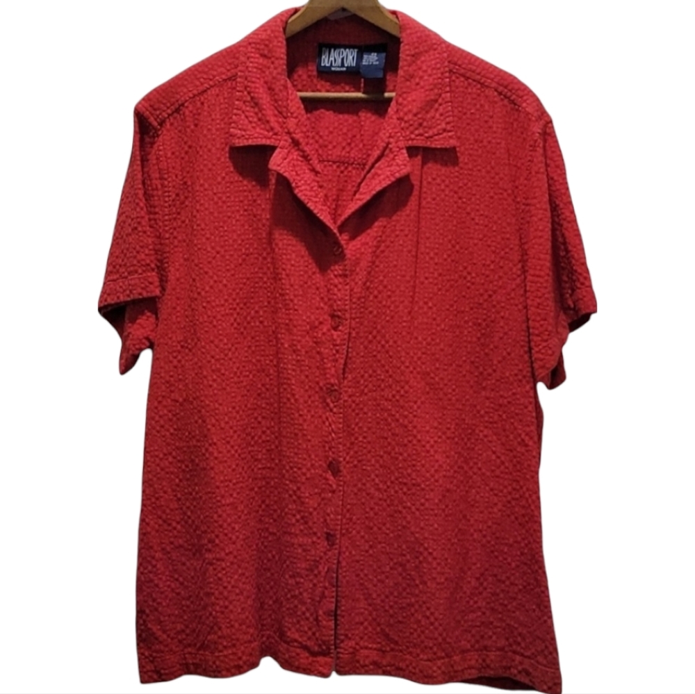 Blassport Woman Button Down Shirt, Red, Size 2X